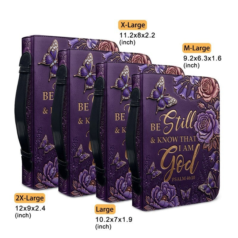 Personalized Bible Cover Case with Handle & Strap, Custom Name & Color Floral Butterfly Bible Carrying Bag, Psalm 46:10 Gift for Women - CHRISTIANARTBAG CAB01092826