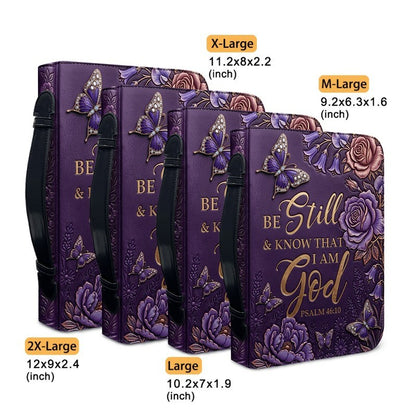 Personalized Bible Cover Case with Handle & Strap, Custom Name & Color Floral Butterfly Bible Carrying Bag, Psalm 46:10 Gift for Women - CHRISTIANARTBAG CAB01092826