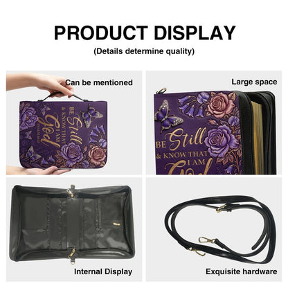 Personalized Bible Cover Case with Handle & Strap, Custom Name & Color Floral Butterfly Bible Carrying Bag, Psalm 46:10 Gift for Women - CHRISTIANARTBAG CAB01092826