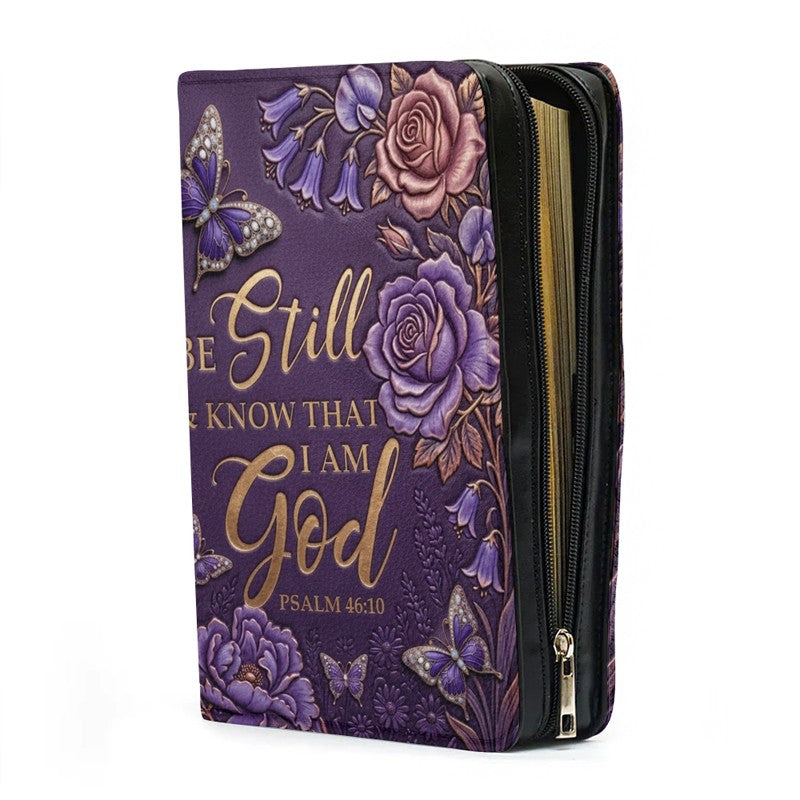 Personalized Bible Cover Case with Handle & Strap, Custom Name & Color Floral Butterfly Bible Carrying Bag, Psalm 46:10 Gift for Women - CHRISTIANARTBAG CAB01092826