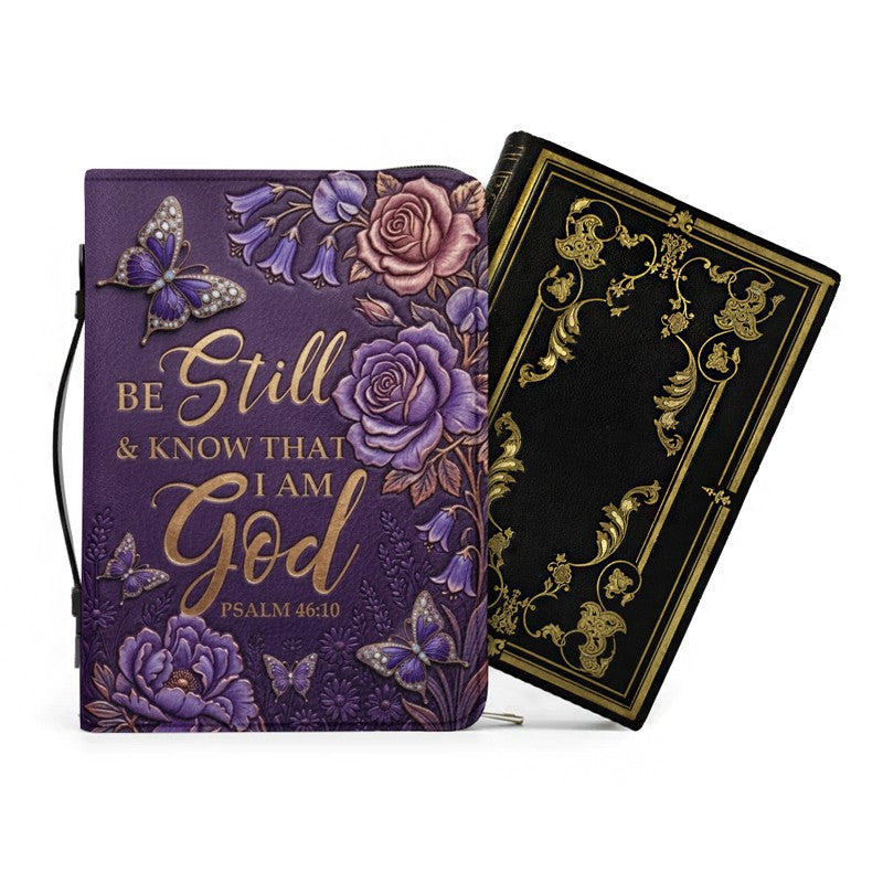 Personalized Bible Cover Case with Handle & Strap, Custom Name & Color Floral Butterfly Bible Carrying Bag, Psalm 46:10 Gift for Women - CHRISTIANARTBAG CAB01092826