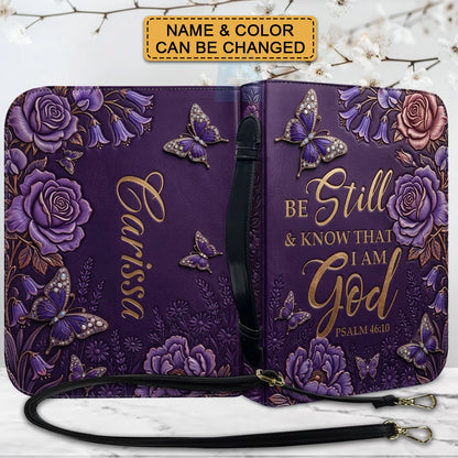 Personalized Bible Cover Case with Handle & Strap, Custom Name & Color Floral Butterfly Bible Carrying Bag, Psalm 46:10 Gift for Women - CHRISTIANARTBAG CAB01092826