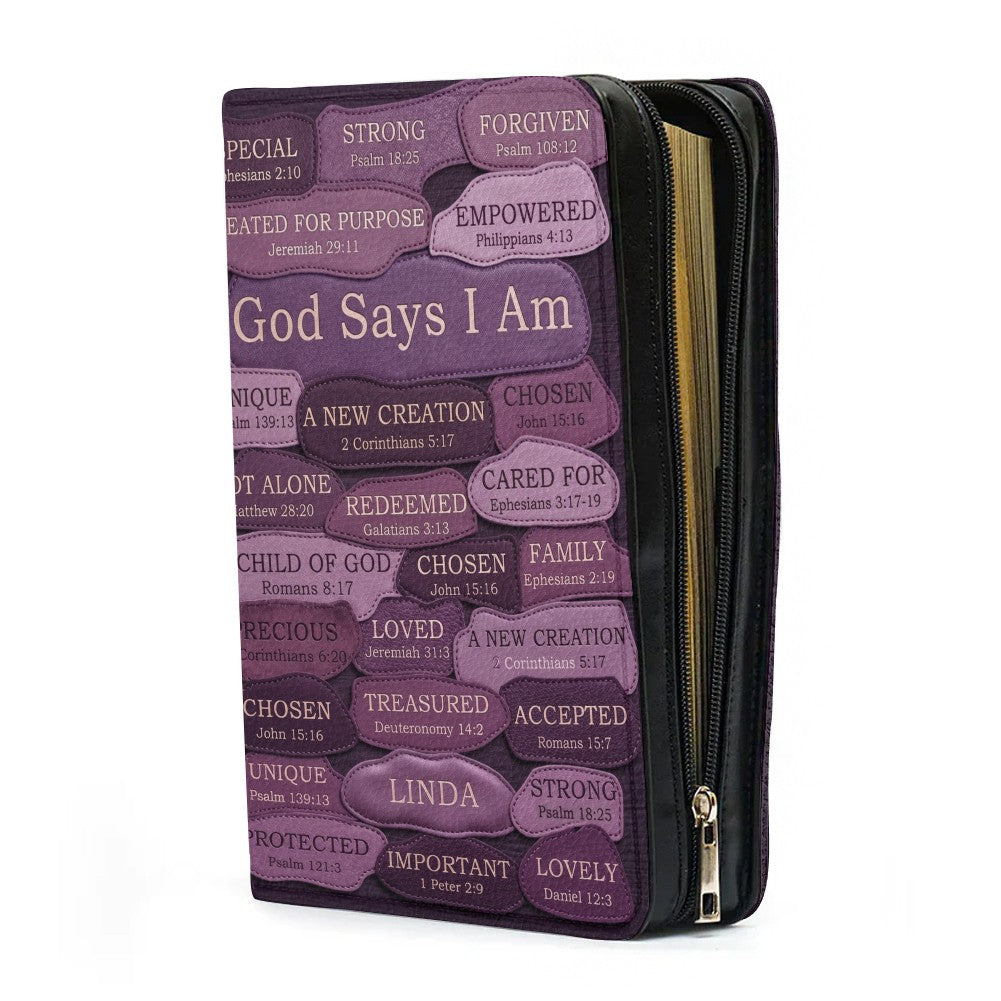 Personalized Bible Cover - God Says I Am Custom Leather Case | CHRISTIANARTBAG 01080426