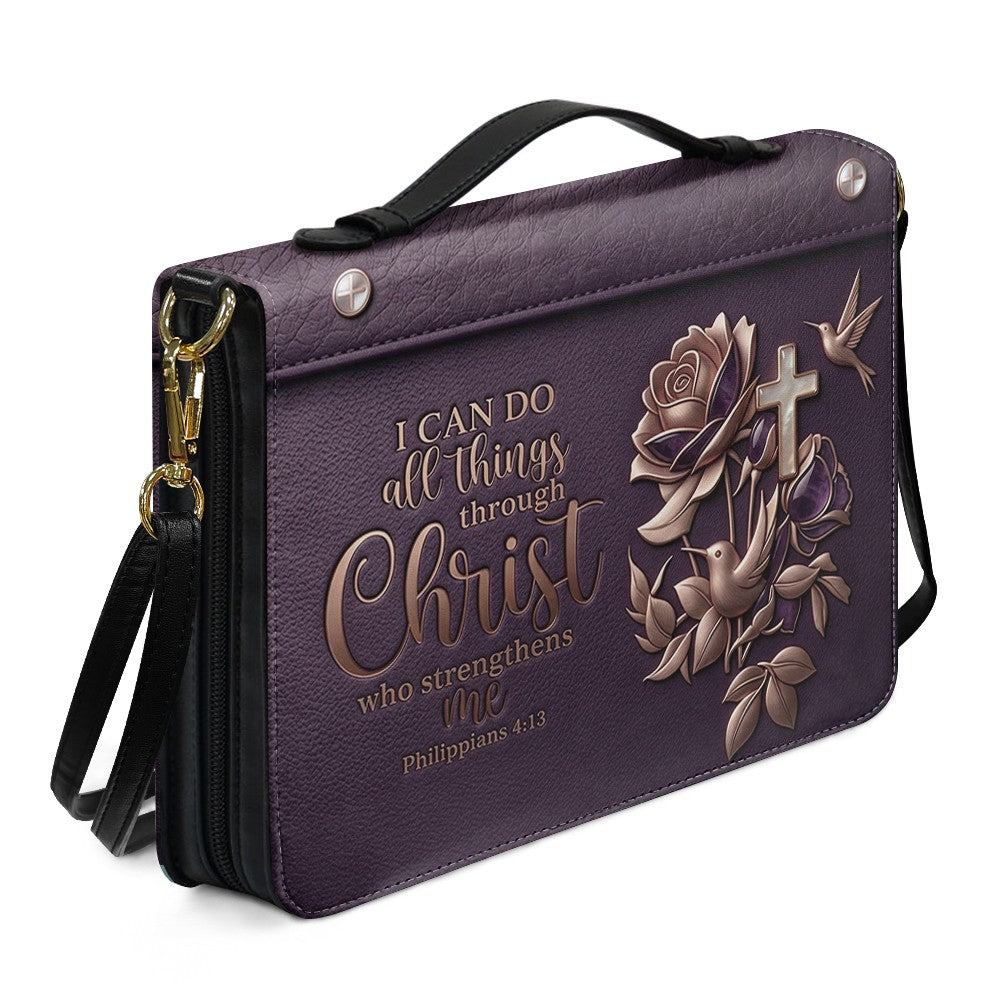 Personalized Bible Cover Case with Handle & Strap, Custom Name Leather Bible Bag | CHRISTIANARTBAG 01080326