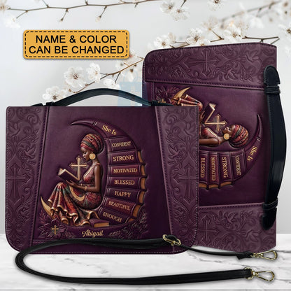 Personalized Bible Cover for Women, Custom Name Leather Bible Bag with Strap - CHRISTIANARTBAG CAB01100126