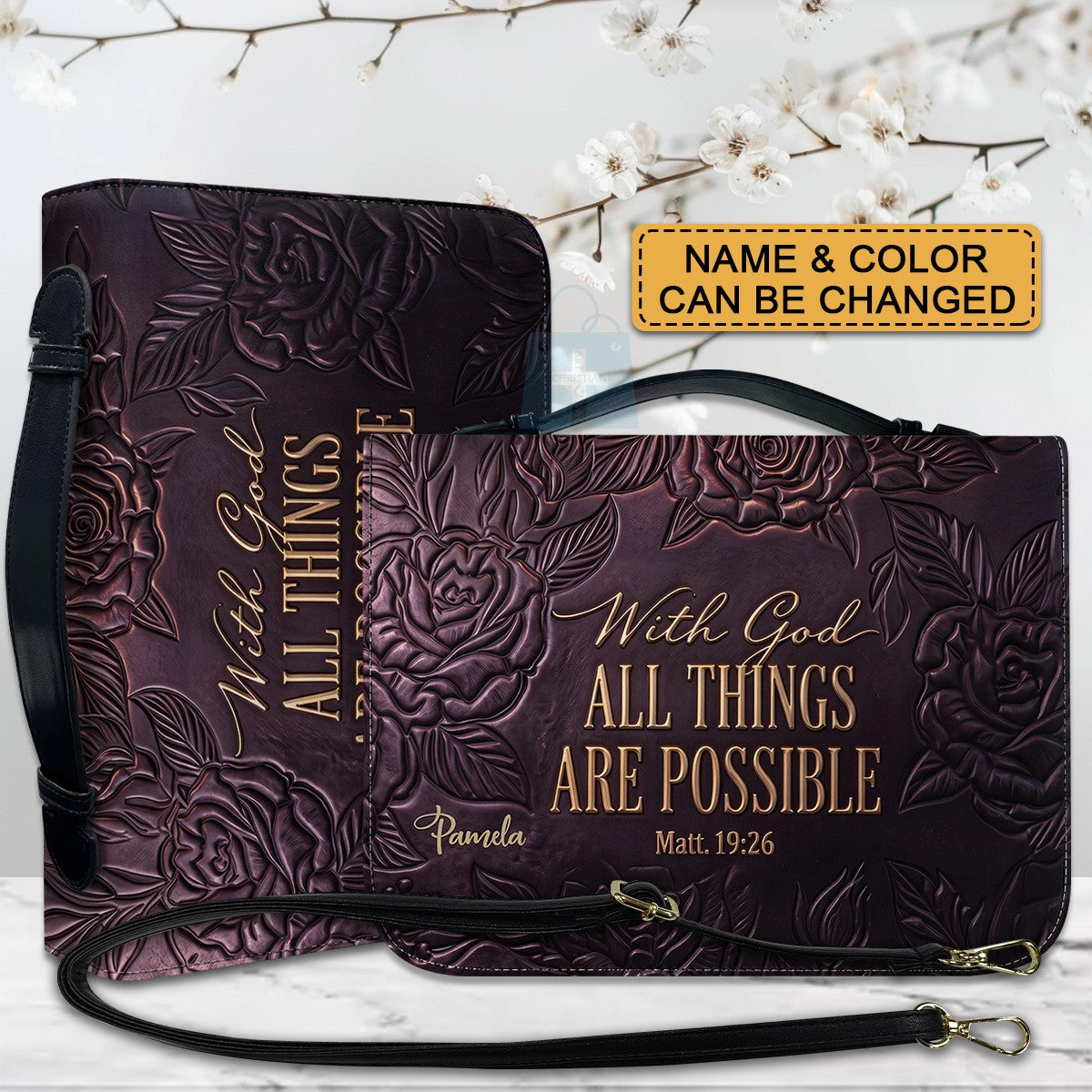 Personalized Bible Cover Case with Handle & Custom Name | CHRISTIANARTBAG 01080226