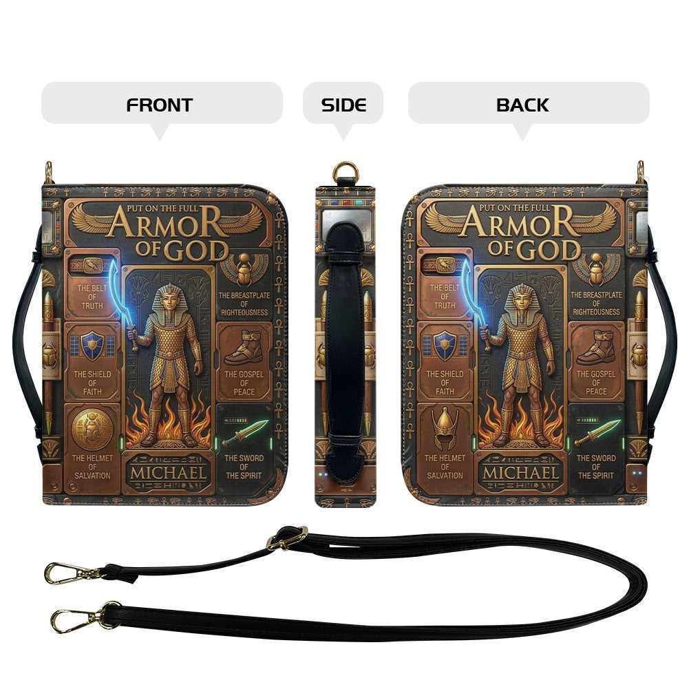 CHRISTIANARTBAG Custom Armor of God Bible Cover | Personalized Men's Egyptian Bible Case with Strap CAB01070226