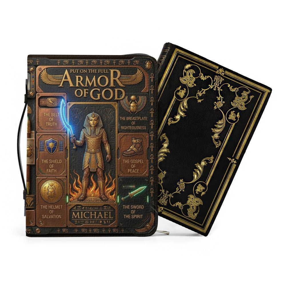 CHRISTIANARTBAG Custom Armor of God Bible Cover | Personalized Men's Egyptian Bible Case with Strap CAB01070226