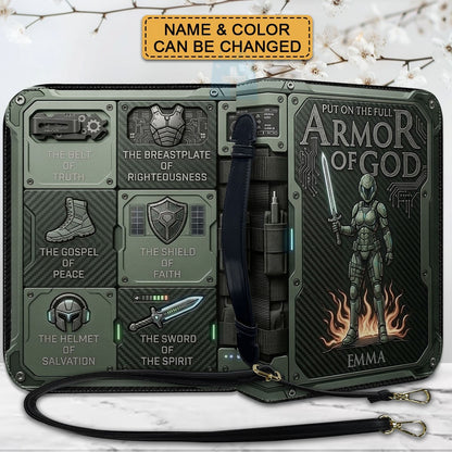 CHRISTIANARTBAG Personalized Bible Cover for Women - Custom Leather Bible Case with Handle & Zipper, Luxury Christian Gifts for Her, Floral Armor of God Protective Book Sleeve CAB01061526