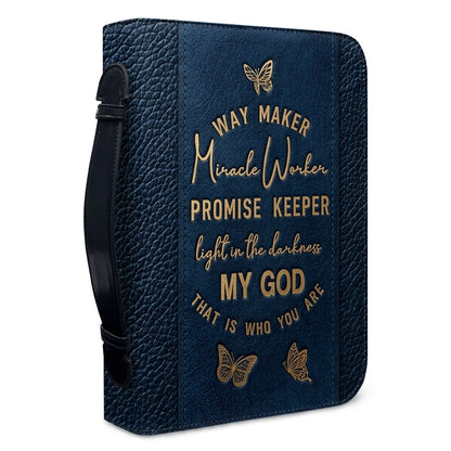 Personalized Leather Bible Cover with Strap & Handle – Way Maker Miracle Worker Custom Name & Scripture Butterfly Bible Case for Women – CHRISTIANARTBAG 01082126