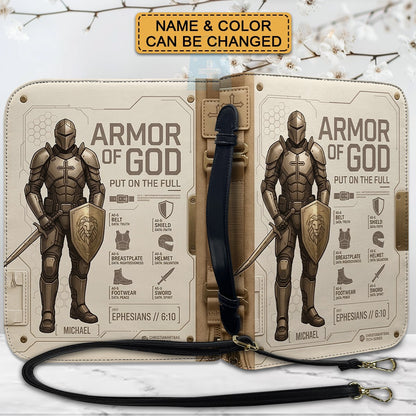CHRISTIANARTBAG Personalized Armor of God Bible Cover for Men | Custom Name Ephesians 6:10 Leather Bible Case with Handle & Strap | Tech-Series Midnight Bishop Knight Gift CAB01062926
