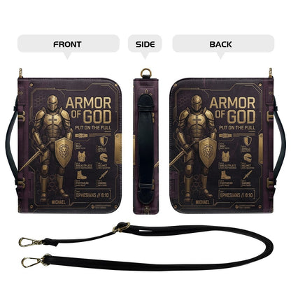 CHRISTIANARTBAG Personalized Armor of God Bible Cover for Men | Custom Name Ephesians 6:10 Leather Bible Case with Handle & Strap | Tech-Series Midnight Bishop Knight Gift CAB01062926