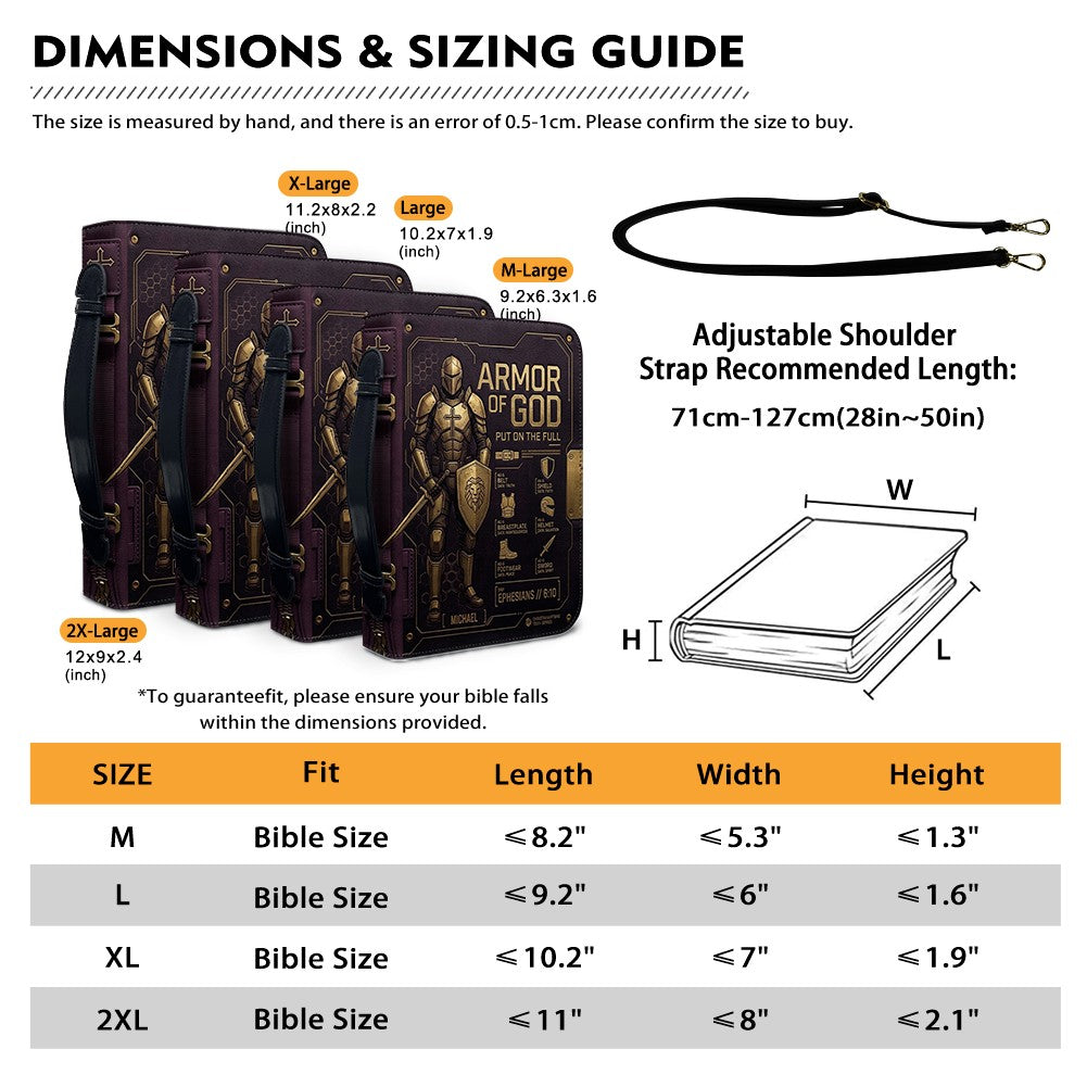 CHRISTIANARTBAG Personalized Armor of God Bible Cover for Men | Custom Name Ephesians 6:10 Leather Bible Case with Handle & Strap | Tech-Series Midnight Bishop Knight Gift CAB01062926