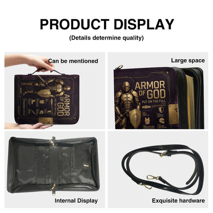 CHRISTIANARTBAG Personalized Armor of God Bible Cover for Men | Custom Name Ephesians 6:10 Leather Bible Case with Handle & Strap | Tech-Series Midnight Bishop Knight Gift CAB01062926