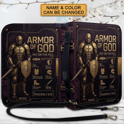 CHRISTIANARTBAG Personalized Armor of God Bible Cover for Men | Custom Name Ephesians 6:10 Leather Bible Case with Handle & Strap | Tech-Series Midnight Bishop Knight Gift CAB01062926