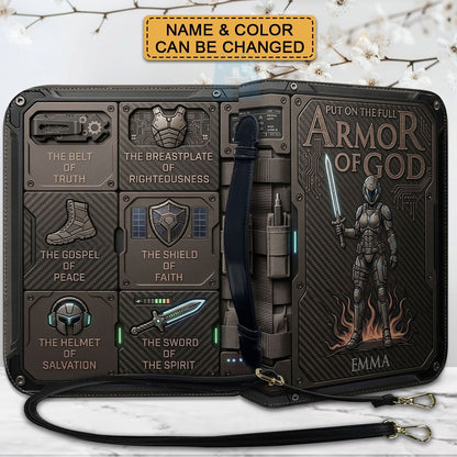 CHRISTIANARTBAG Personalized Bible Cover for Women - Custom Leather Bible Case with Handle & Zipper, Luxury Christian Gifts for Her, Floral Armor of God Protective Book Sleeve CAB01061526