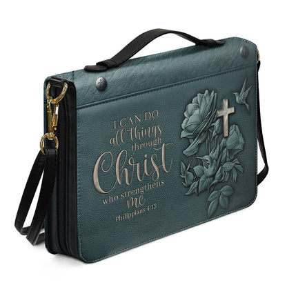 Personalized Bible Cover Case with Handle & Strap, Custom Name Leather Bible Bag | CHRISTIANARTBAG 01080326