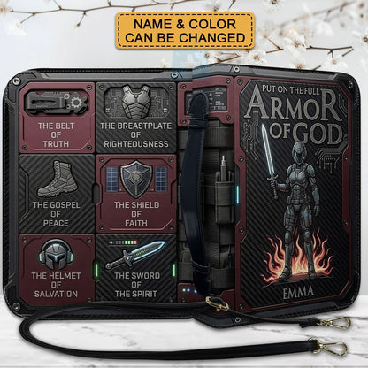 CHRISTIANARTBAG Personalized Bible Cover for Women - Custom Leather Bible Case with Handle & Zipper, Luxury Christian Gifts for Her, Floral Armor of God Protective Book Sleeve CAB01061526