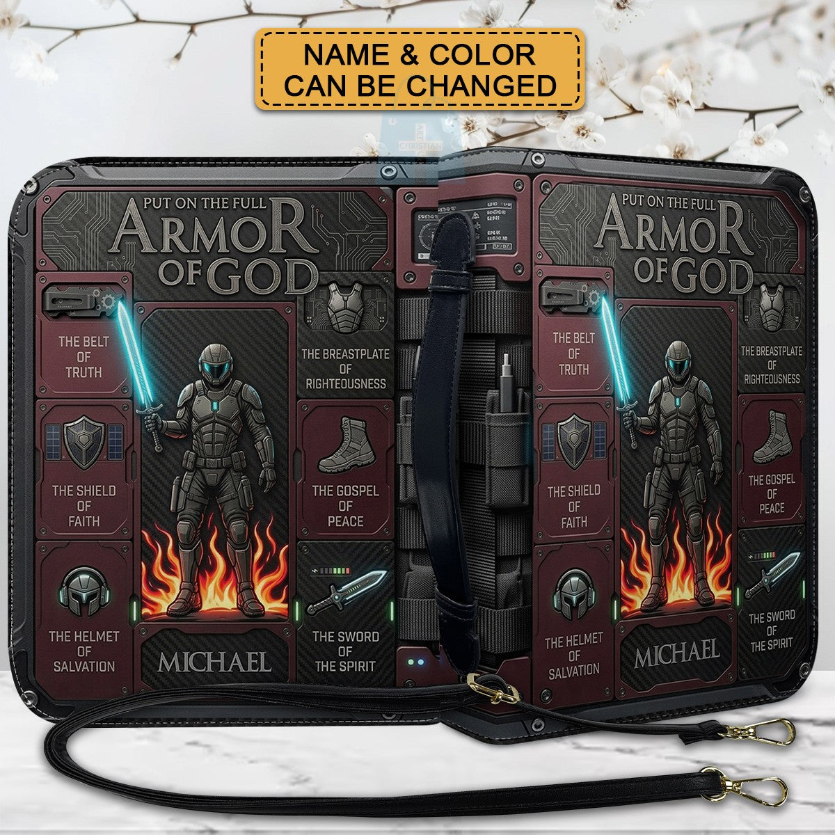 Personalized Armor of God Bible Cover for Men | Custom Leather Bible Case by CHRISTIANARTBAG CAB01062726