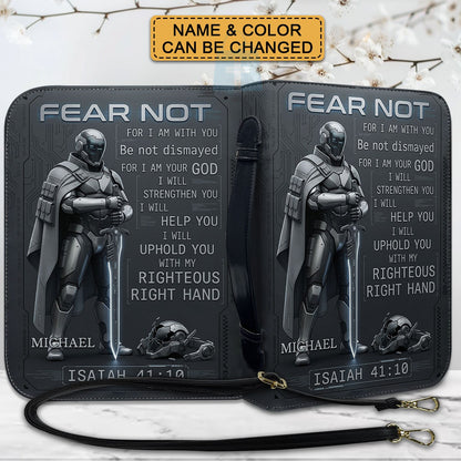 Personalized Tech Minimalism Bible Cover by CHRISTIANARTBAG | Custom Name Sci-Fi Armor Case with Isaiah 41:10 Fear Not Verse CAB01062426