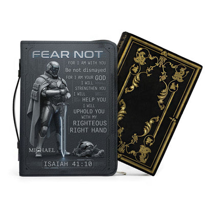 Personalized Tech Minimalism Bible Cover by CHRISTIANARTBAG | Custom Name Sci-Fi Armor Case with Isaiah 41:10 Fear Not Verse CAB01062426