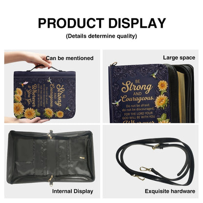 Personalized Bible Cover with Name & Verse - Sunflower Hummingbird Leather Bible Case, Be Strong Joshua 1:9 Christian Gift - CHRISTIANARTBAG 01082326