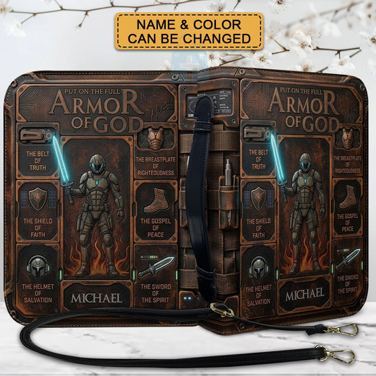 Personalized Armor of God Bible Cover for Men | Custom Leather Bible Case by CHRISTIANARTBAG CAB02062826