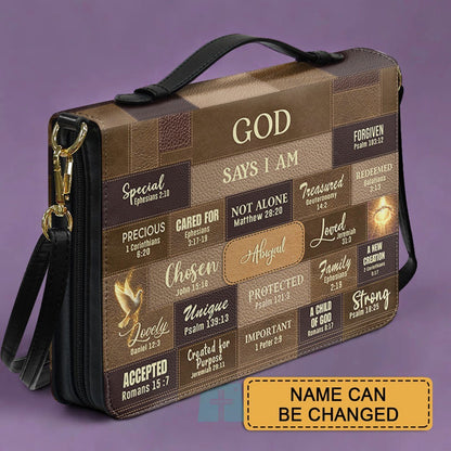 Personalized Christian Handbag – “God Says I Am” Scripture Tote Bag with Name Customization – Inspirational Bible Verse Purse for Women