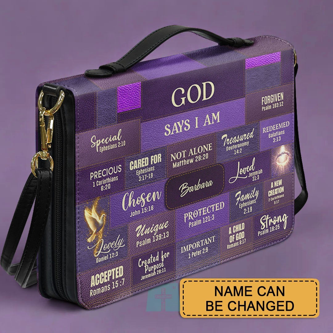 Personalized Christian Handbag – “God Says I Am” Scripture Tote Bag with Name Customization – Inspirational Bible Verse Purse for Women