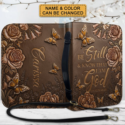 Personalized Bible Cover Case with Handle & Strap, Custom Name & Color Floral Butterfly Bible Carrying Bag, Psalm 46:10 Gift for Women - CHRISTIANARTBAG CAB01092826