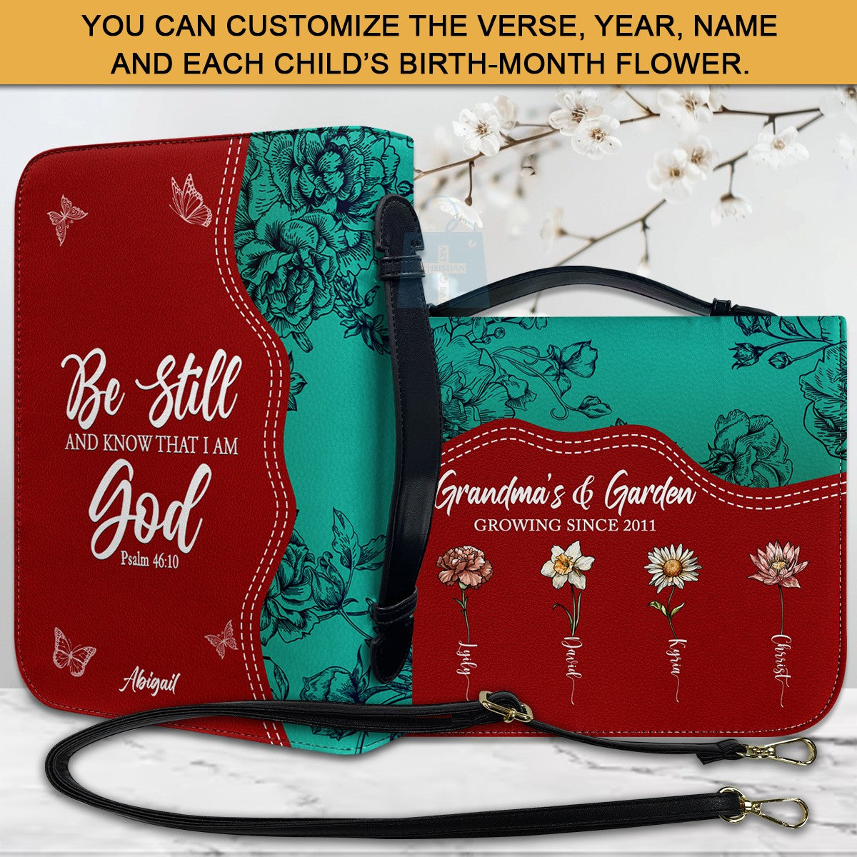Personalized Bible Cover With Custom Verse & Birth Flowers | CHRISTIANARTBAG