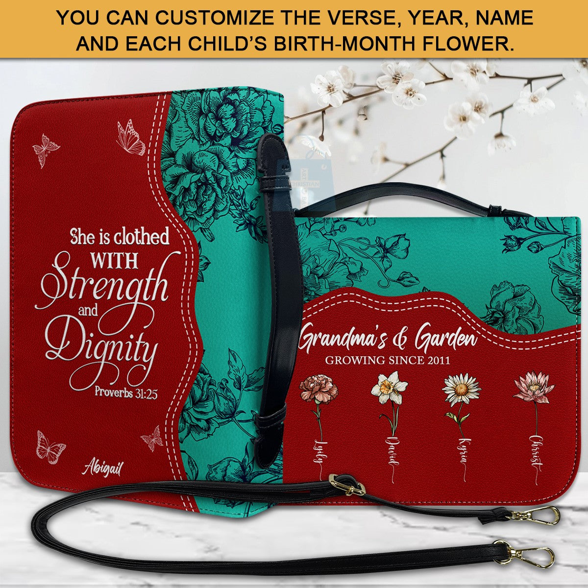 Personalized Bible Cover With Custom Verse & Birth Flowers | CHRISTIANARTBAG
