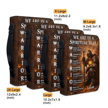 Personalized Bible Cover – We Are In A Spiritual War Christian Warrior Design | Custom Name | 3 Versions Available | Leather Scripture Book Cover by CHRISTIANARTBAG