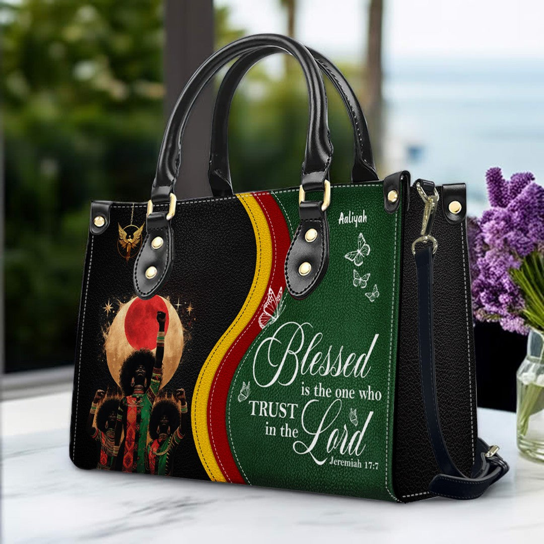 Personalized Christian Leather Handbag for Women – Black Pride Faith Purse with Custom Name & Bible Verse – CHRISTIANARTBAG