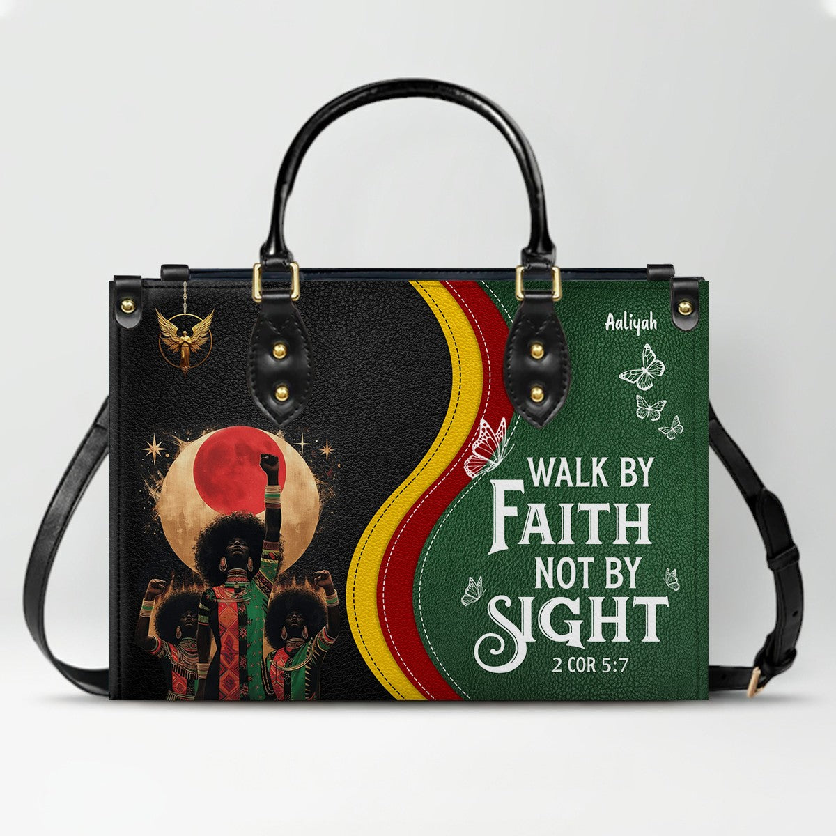 Personalized Christian Leather Handbag for Women – Black Pride Faith Purse with Custom Name & Bible Verse – CHRISTIANARTBAG