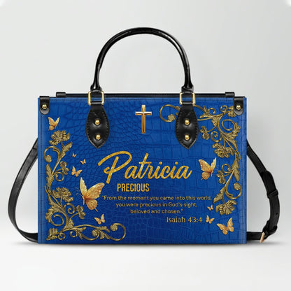 Personalized Christian Leather Handbag with Free Clutch – Custom Name & Bible Verse Meaning – Luxury Faith Gift for Women