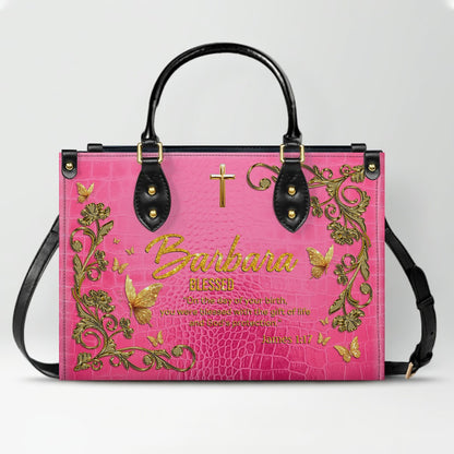 Personalized Christian Leather Handbag with Free Clutch – Custom Name & Bible Verse Meaning – Luxury Faith Gift for Women