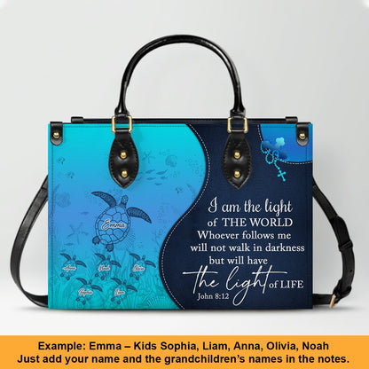 Personalized Christian Leather Bag – Custom Grandma Handbag with Grandkids’ Names – Choose Your Bible Verse – CHRISTIANARTBAG