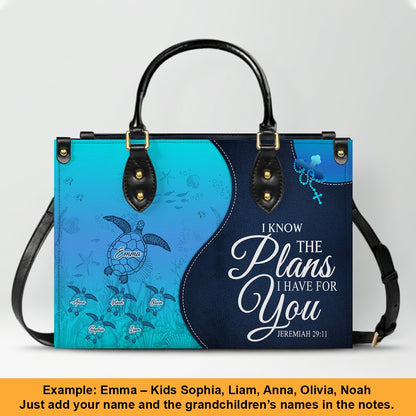 Personalized Christian Leather Bag – Custom Grandma Handbag with Grandkids’ Names – Choose Your Bible Verse – CHRISTIANARTBAG