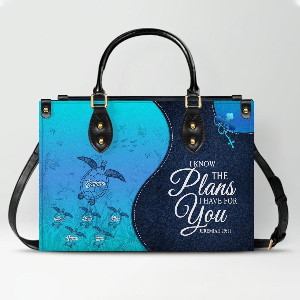 Personalized Christian Leather Bag – Custom Grandma Handbag with Grandkids’ Names – Choose Your Bible Verse – CHRISTIANARTBAG