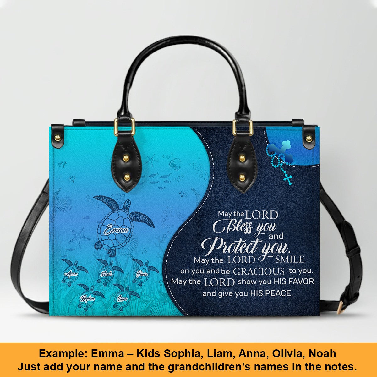 Personalized Christian Leather Bag – Custom Grandma Handbag with Grandkids’ Names – Choose Your Bible Verse – CHRISTIANARTBAG