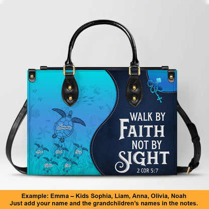 Personalized Christian Leather Bag – Custom Grandma Handbag with Grandkids’ Names – Choose Your Bible Verse – CHRISTIANARTBAG