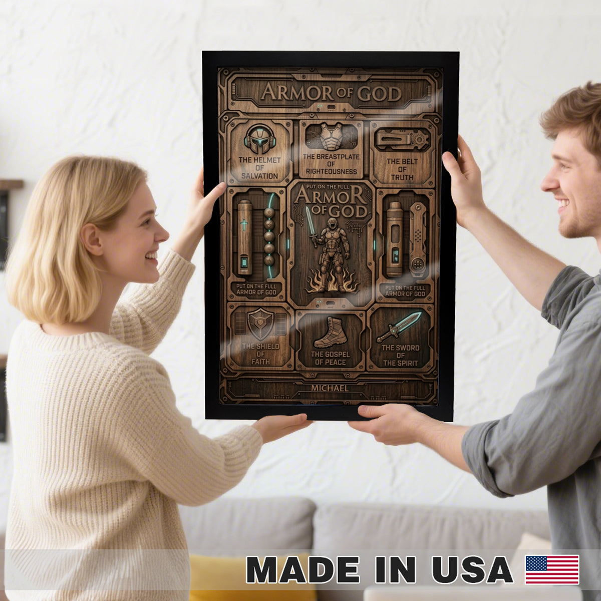 Personalized Armor of God Framed Poster with Name: Unique Christian Wall Art for Men & Faith Gifts by CHRISTIANARTBAG