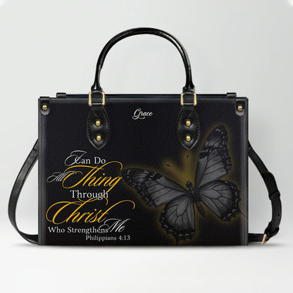CHRISTIANARTBAG Personalized Leather Handbag - Custom Name & Bible Verse Butterfly Tote - Faith-Inspired Gift for Women CAB02020326