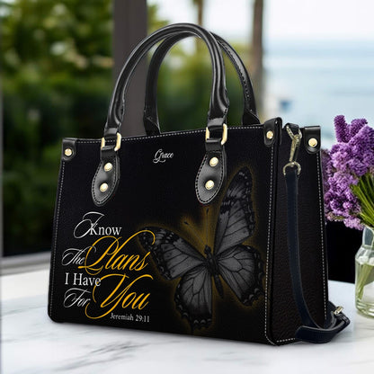 CHRISTIANARTBAG Personalized Leather Handbag - Custom Name & Bible Verse Butterfly Tote - Faith-Inspired Gift for Women CAB02020326