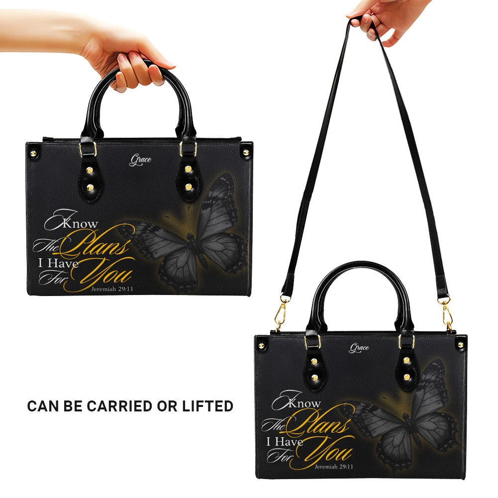 CHRISTIANARTBAG Personalized Leather Handbag - Custom Name & Bible Verse Butterfly Tote - Faith-Inspired Gift for Women CAB02020326