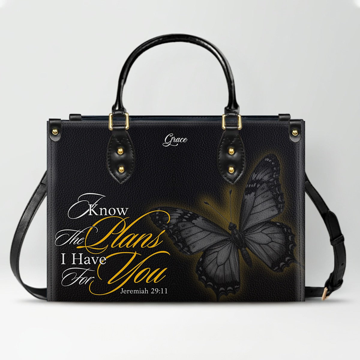 CHRISTIANARTBAG Personalized Leather Handbag - Custom Name & Bible Verse Butterfly Tote - Faith-Inspired Gift for Women CAB02020326