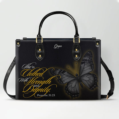 CHRISTIANARTBAG Personalized Leather Handbag - Custom Name & Bible Verse Butterfly Tote - Faith-Inspired Gift for Women CAB02020326