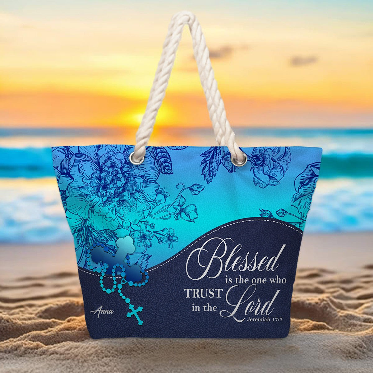 Christian Personalized Hemp Rope Beach Bag – Bible Verse Tote for Women | CHRISTIANARTBAG Faith Beach Bag Gift