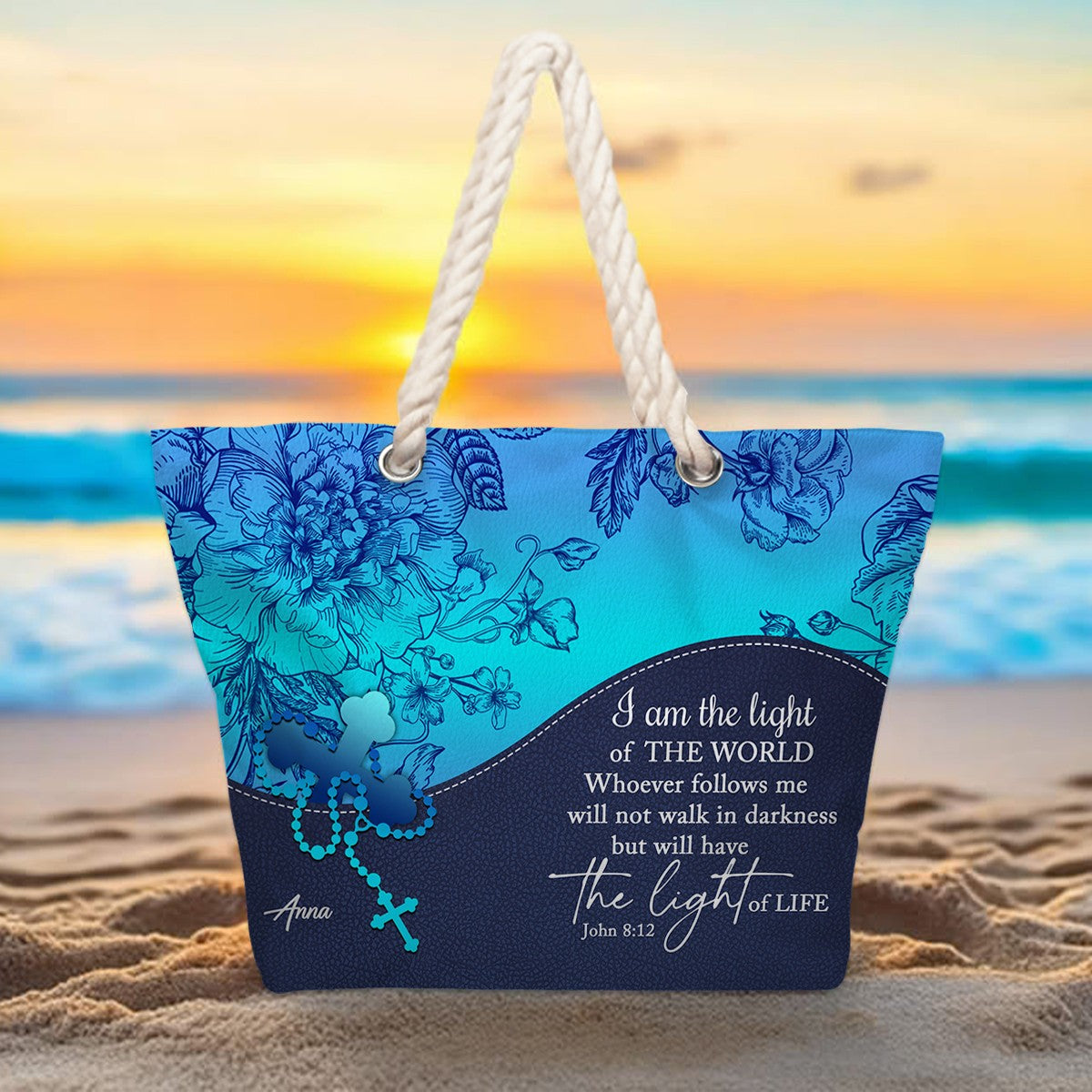 Christian Personalized Hemp Rope Beach Bag – Bible Verse Tote for Women | CHRISTIANARTBAG Faith Beach Bag Gift